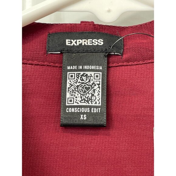 Express Shirt Size XS Sheer Button Front Long Sleeve Burgundy Career Office NEW - Picture 3 of 7